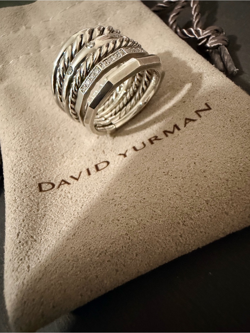 David Yurman Stax Wide 6 Row Ring with Diamonds 16mm Size 6 - Picture 6 of 6